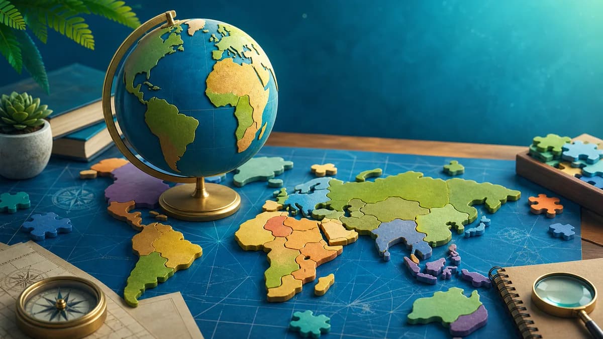 World map puzzle illustration for countries imposter mode